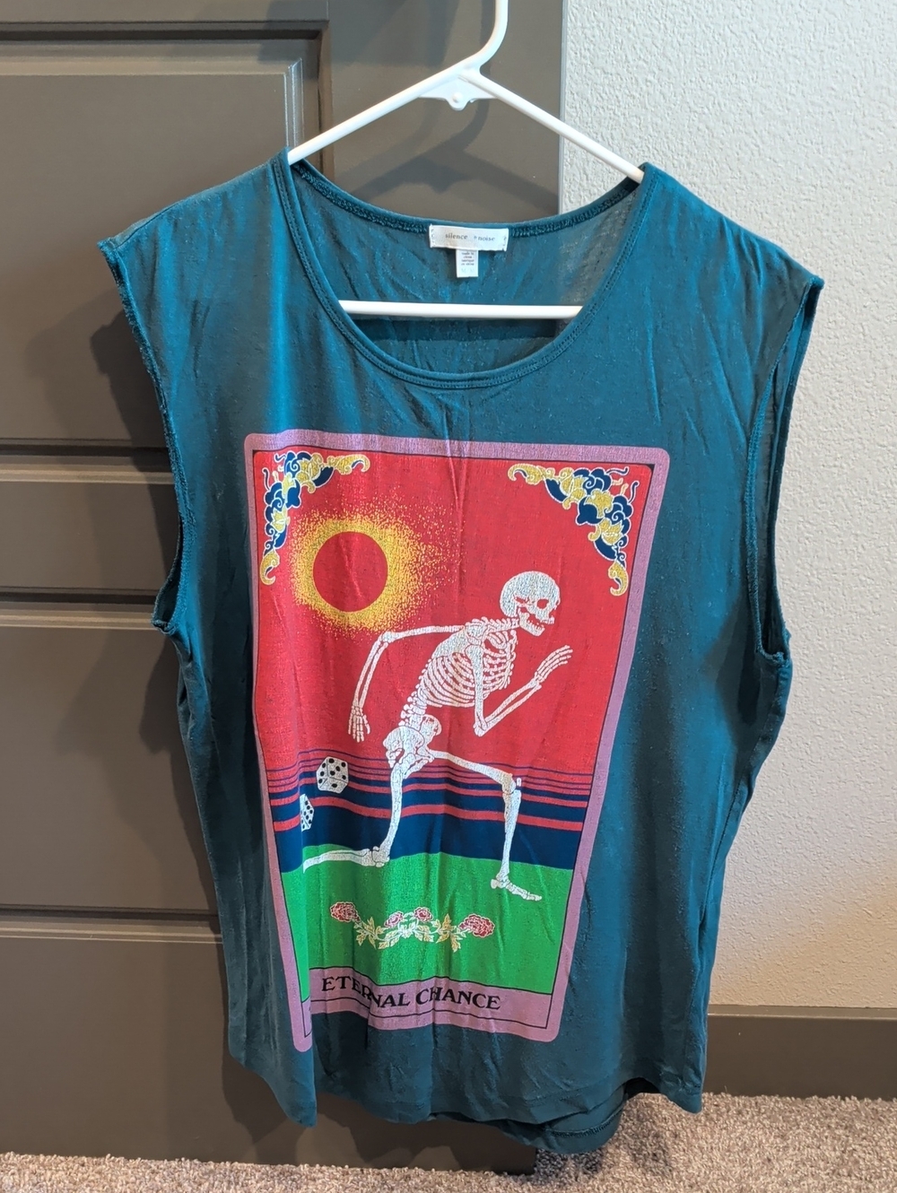 silence + noise Teal Muscle Tee with Multicolor Skeleton Print
